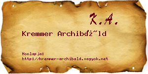 Kremmer Archibáld névjegykártya